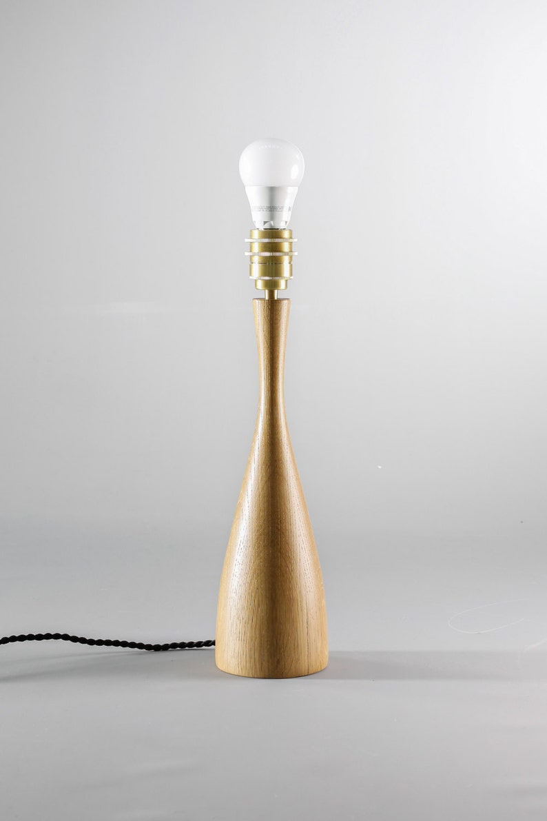 Scandinavian table lamp with turned wood body and cotton shade image 4