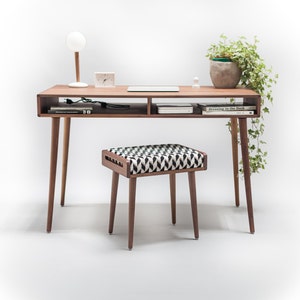 Modern Walnut Desk with Open Cubbies Mid Century Design image 5