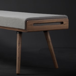 Scandinavian design bench in oak or walnut wood image 4