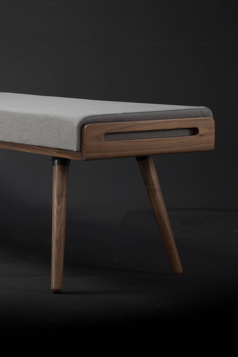 Scandinavian design bench in oak or walnut wood image 4