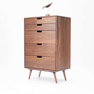 Chest of drawers, tallboy, Mid-century, Scandinavian style, in oak or walnut solid wood image 3