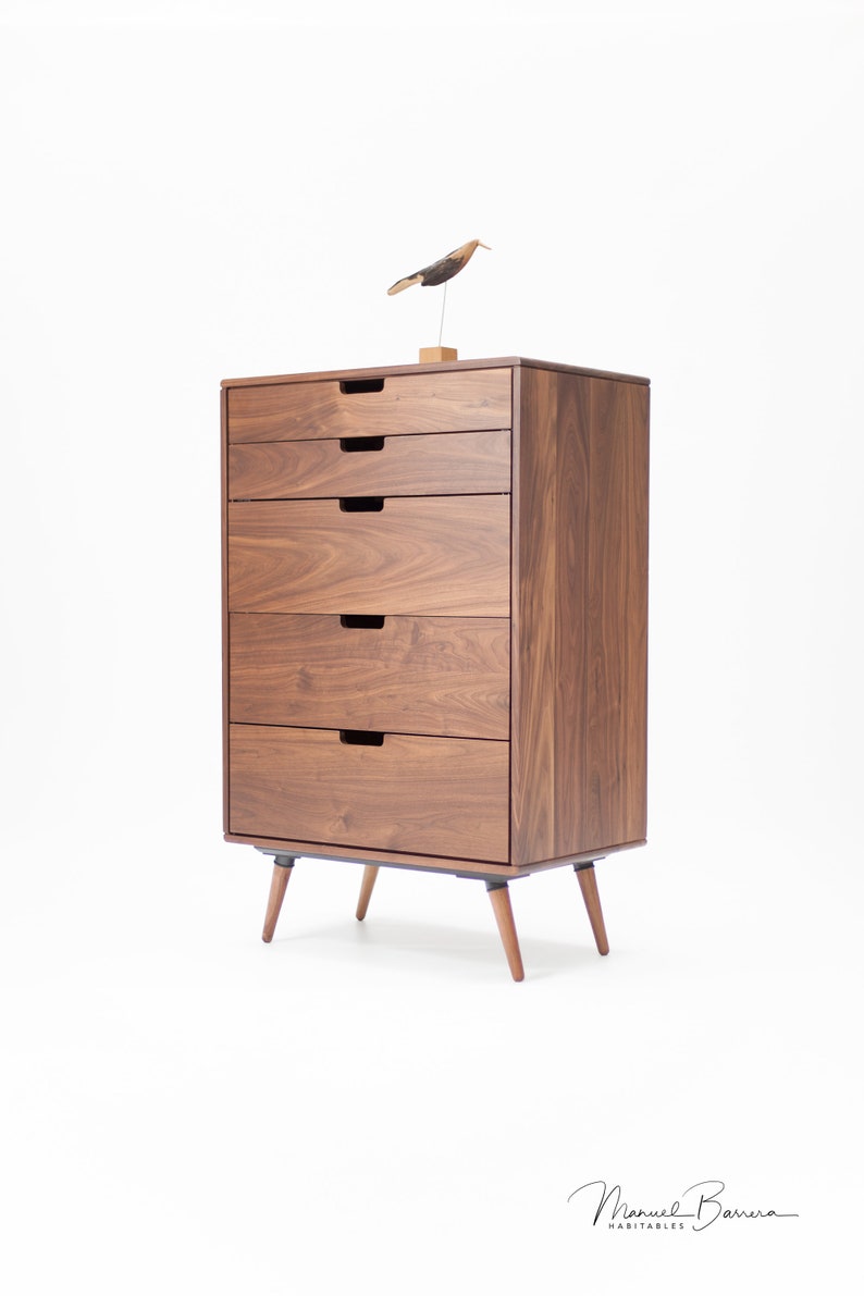 Chest of drawers, tallboy, Mid-century, Scandinavian style, in oak or walnut solid wood image 3
