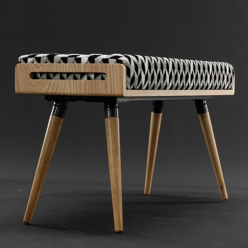 Scandinavian design bench in oak or walnut wood image 8