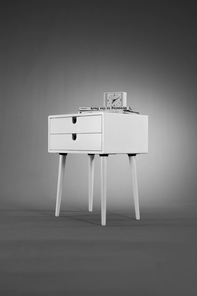 Nightstand / Bedside Table White Style MidCentury Modern Etsy