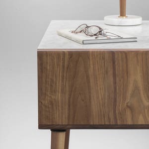 Nightstand / Bedside table in solid Walnut / Oak with marble top , mid century style image 7