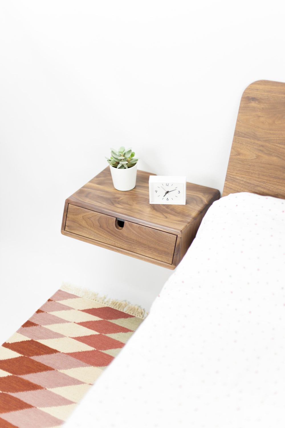 Floating Nightstand bedside table in Walnut 1 drawer sloped forehead