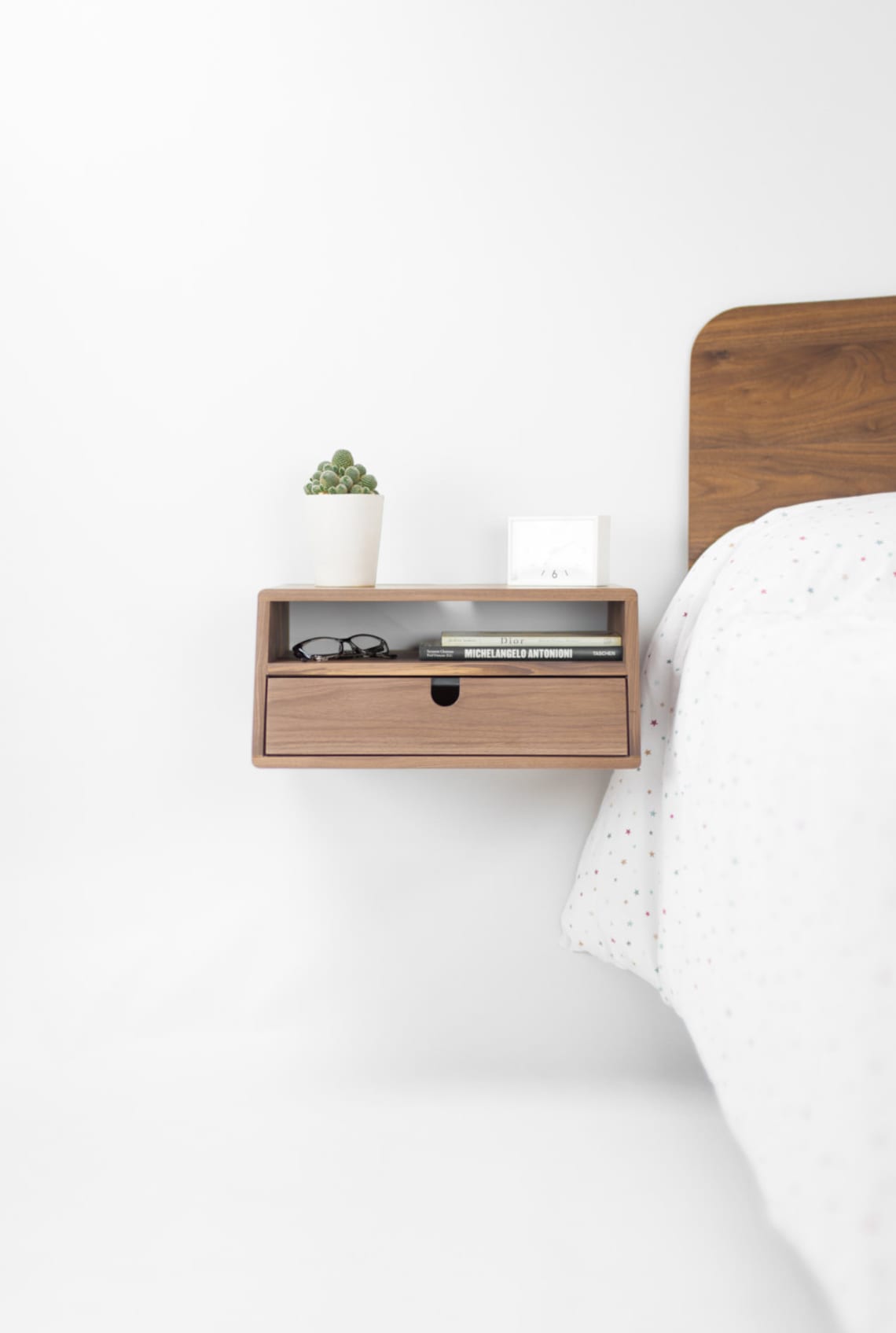 Walnut Floating nightstand bedside table drawer in solid Etsy