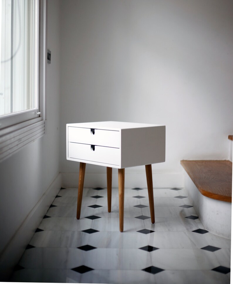 Nightstand / Bedside Table White Style MidCentury Modern Etsy