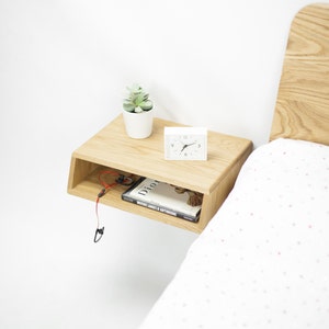 Floating oak or walnut nightstand without drawer, sloped forehead