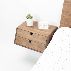 Walnut Floating nightstand bedside table drawer in solid walnut mid century modern