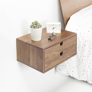 Walnut Floating nightstand bedside table drawer in solid walnut mid century modern image 4