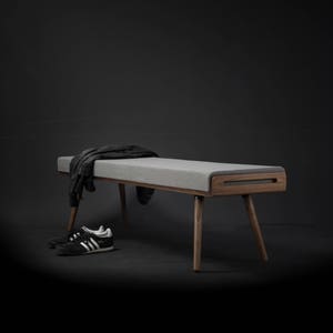 Scandinavian design bench in oak or walnut wood image 10