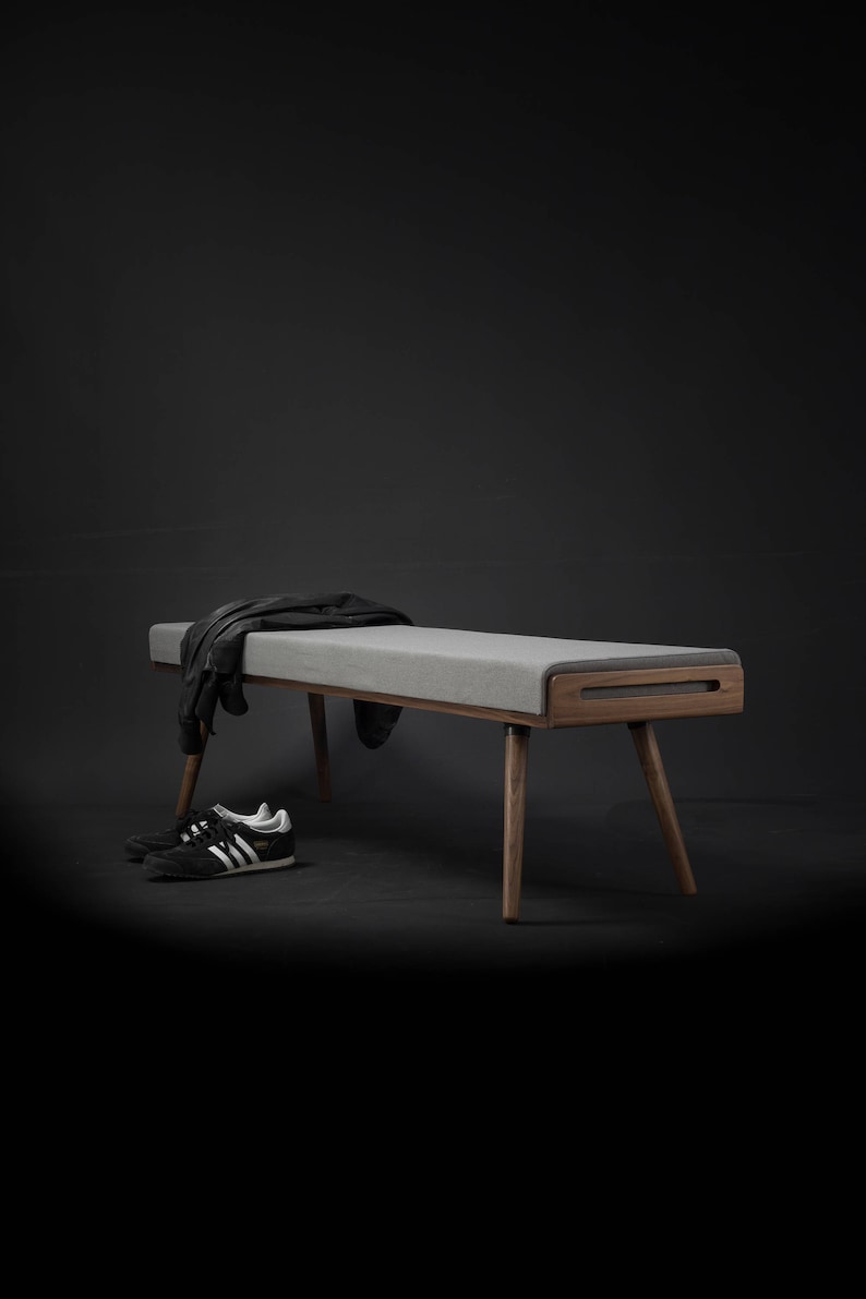 Scandinavian design bench in oak or walnut wood image 10