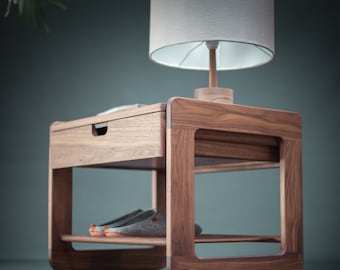 Nightstand  Bedside table in solid  wood Low 70 Japandi