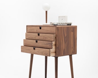 Mid Century Chest of drawers, cabinet with 4 Drawer in solid Walnut