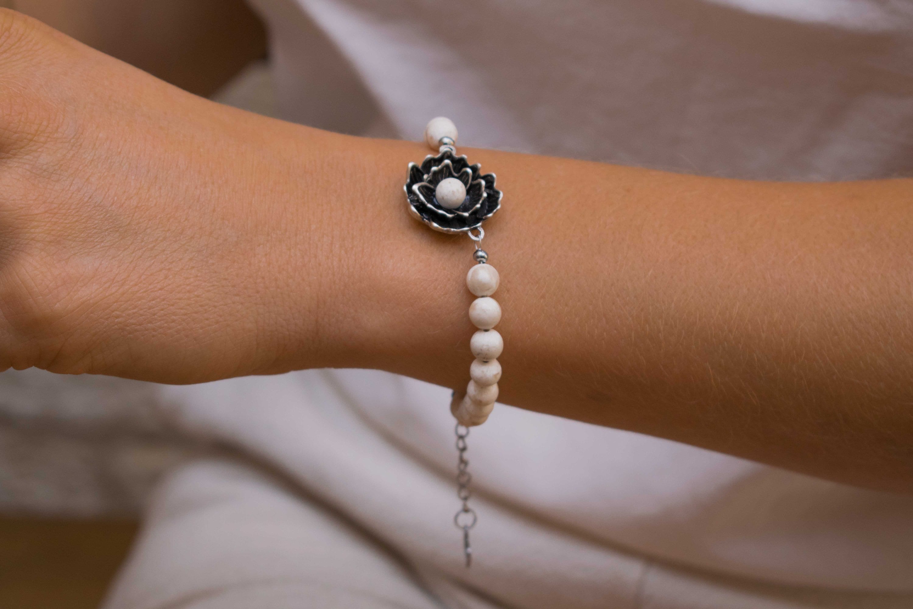 Handmade Limestone Bracelet: Croatian Brač Stone, Flower Detail