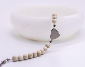 Handmade Limestone Bracelet: Croatian Brač Stone, Stainless Steel Heart
