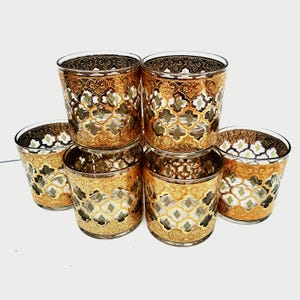 8 Culver 22K Gold Valencia Lowball/Old  Fashion 1960 Mid Century Whiskey Rocks Glass. Very Madmen. Perfect for Swanky Mid-Century Bar. 8 oz