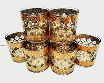 8 Culver 22K Gold Valencia Lowball/Old  Fashion 1960 Mid Century Whiskey Rocks Glass. Very Madmen. Perfect for Swanky Mid-Century Bar. 8 oz