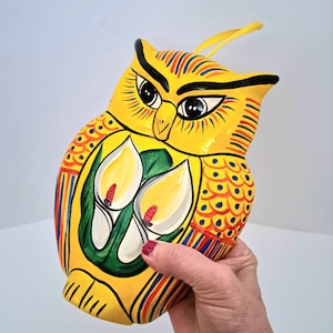 Vintage Mexican Folk Art Owl, Hand-Painted Terracotta Wall Hanging