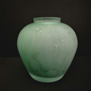 Frosted Seafoam Green Glass Vase, Hand Blown Polish Art Glass Ginger Jar