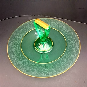 Vintage Depression Era Green Uranium Glass Tray w/Various Uses. Serving Tea Sandwiches. Snacks, Hors d&#39;oeuvre, Deserts. Holidays. IT GLOWS