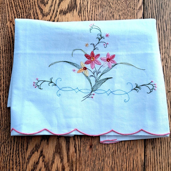 Embroidered Pink Flower Pillow Etsy