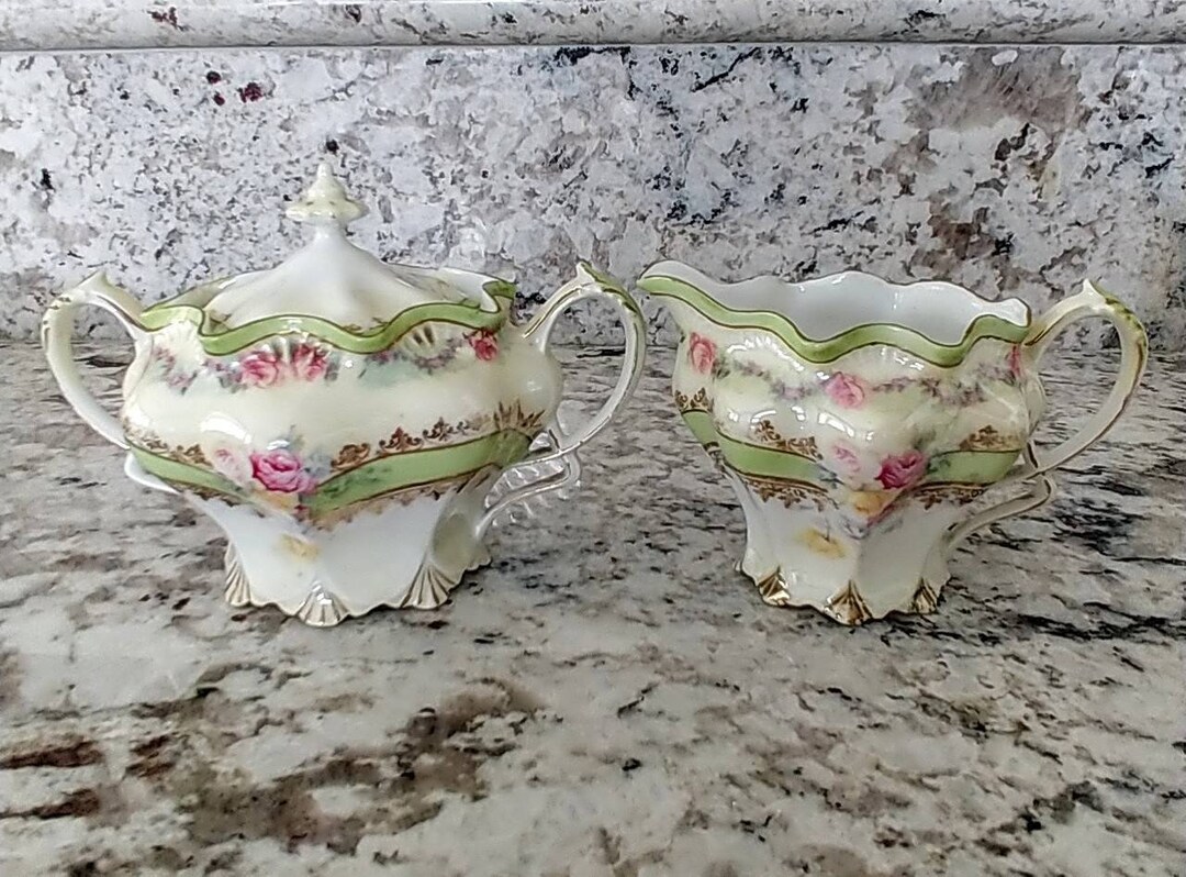 Antique Bone China Sugar & Creamer Set. From Late 1800's White