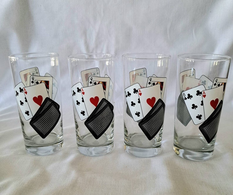 Mid-century Poker Drink Glasses. Set of 4. Deck of Cards - Etsy