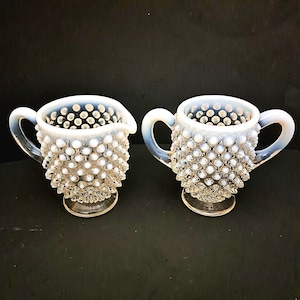 Vintage Fenton Moonstone Hobnail Sugar & Creamer.  White Opalescent Glass. Perfect For Tea Time, Tea Parties/Garden Parties. Sweet Set