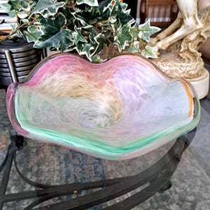 Vintage Murano Glass Bowl. Heavy Art Glass Italian Hand Blown, Pastel Colors Rainbow Swirl Design. Mid-Century Table Accent Bowl. Great Gift