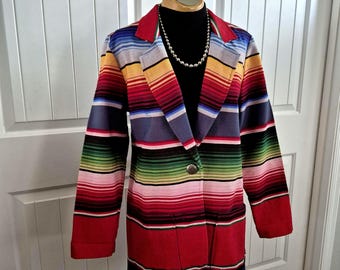 90s Roper Mexican Blanket Blazer: Multi-Color Serape Stripe, Cotton, Women's Small