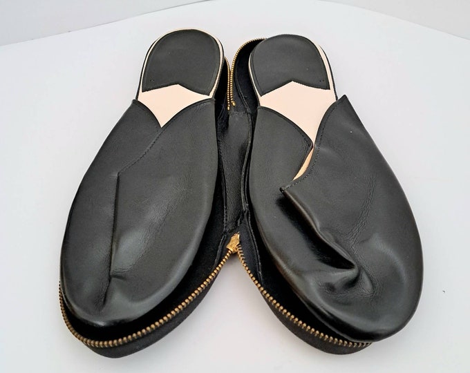 mens leather travel slippers with pouch