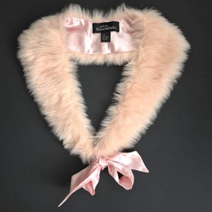 Soft Pink Faux Fur Collar Wrap, Satin Ribbon Bow, Vintage Bridal Capelet