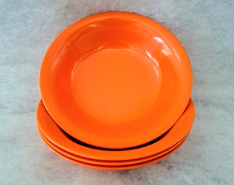 GOYANA Melcrome &quot;Brazilian Melamine&quot; Bright Orange 1970  Set of 4 Small Bowls 5 1/2&quot; No 1469 Made in Brazil. Perfect to Mix & Match.