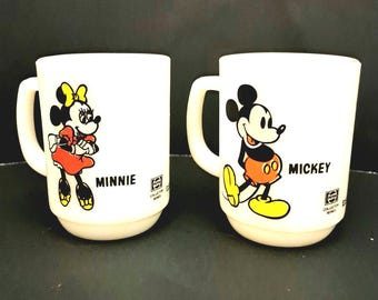 Vintage Mickey and Minnie Mouse Mugs, Anchor Hocking Pepsi Series