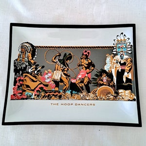 Jay Datus Murals Tray, &quot;The Hoop Dancers&quot; 1950 Mid Century Glass Tray from the Arizona First National Bank Murals Collection. Vtg Southwest