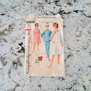 Vintage 1963 Pattern,  jacket, robes bed jacket and pants Simplicity 5205. EASY to Use 8 piece Pattern.  Size Miss 12.