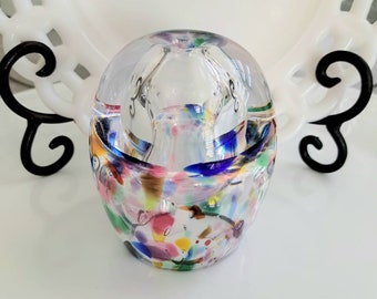 Vintage Studio Art Glass Oil Lamp/Hand Blown Glass Confetti Rainbow Colors in Clear Glass. 3 1/4" Tall X 3"