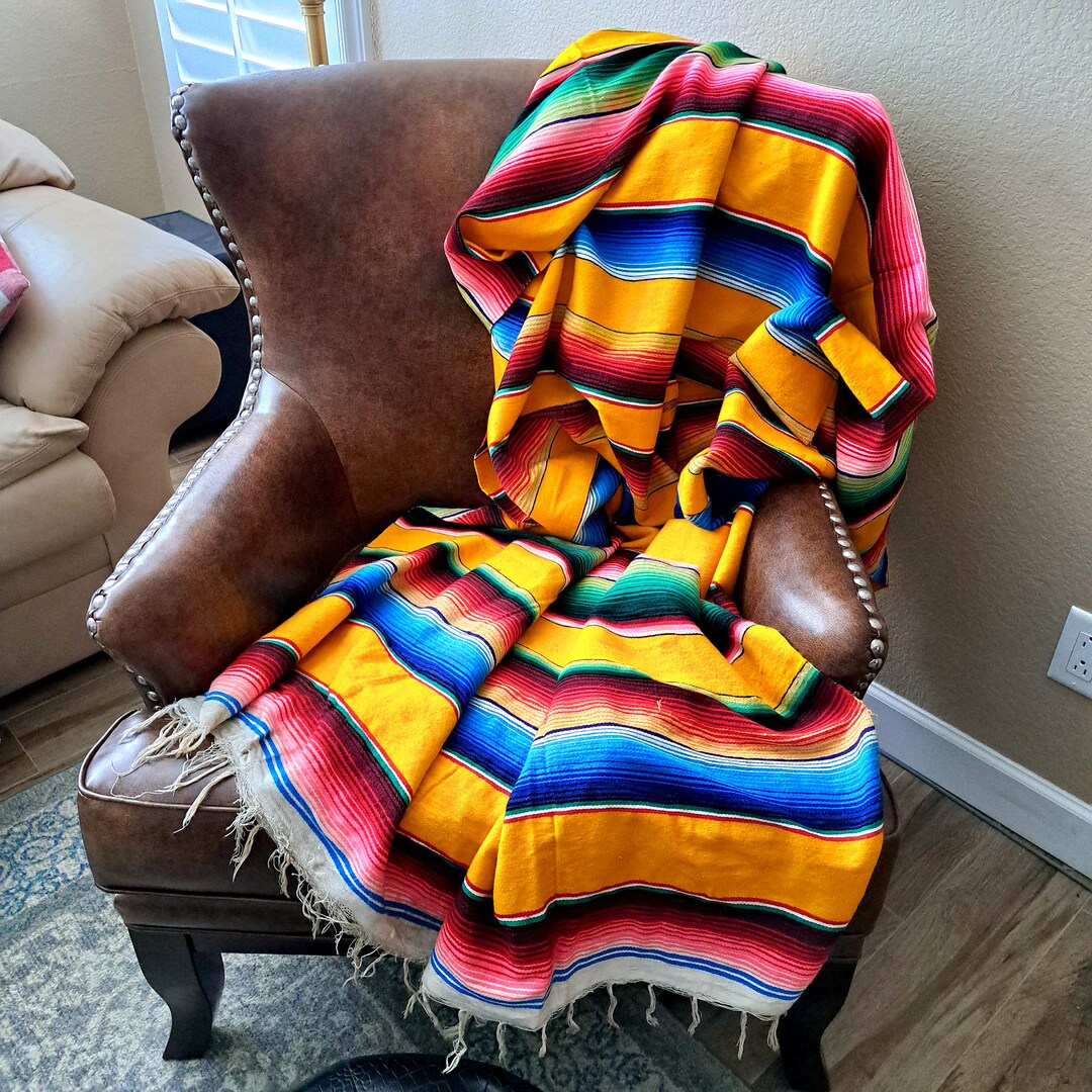 Vintage Mexican Serape Blanket/tablecloth Bright Multi Colored