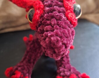 Handmade Eastern Dragon Gold-eyed Red Amigurumi Plushie Stuffed Animal