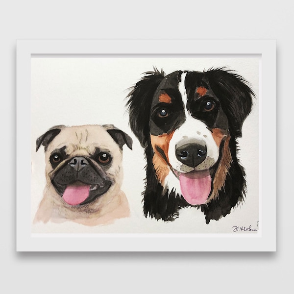 MULTI pet portrait custom watercolor