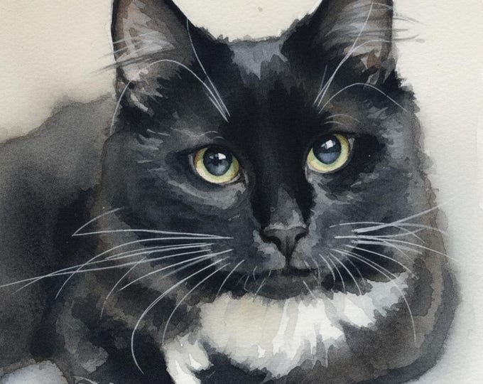 Custom Cat Portrait, Hand Painted Watercolor Portrait, Custom Cat Painting, Commission Art, Personalized Gift Custom portrait Mother’s Day