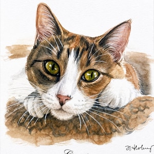Custom Cat Portrait, Hand Painted Watercolor Pet Portrait from picture, Commission Art, Personalized Gift for cat lovers. Unique handmade artwork, realistic watercolor painting, custom illustration, memorial cat portrait keepsake. Perfect for Christmas gifts, Mother’s Day presents, pet owners, families, friends, and animal lovers. Personalized wall decor that makes a thoughtful gift for birthdays, anniversaries, holidays, or pet remembrance occasions.