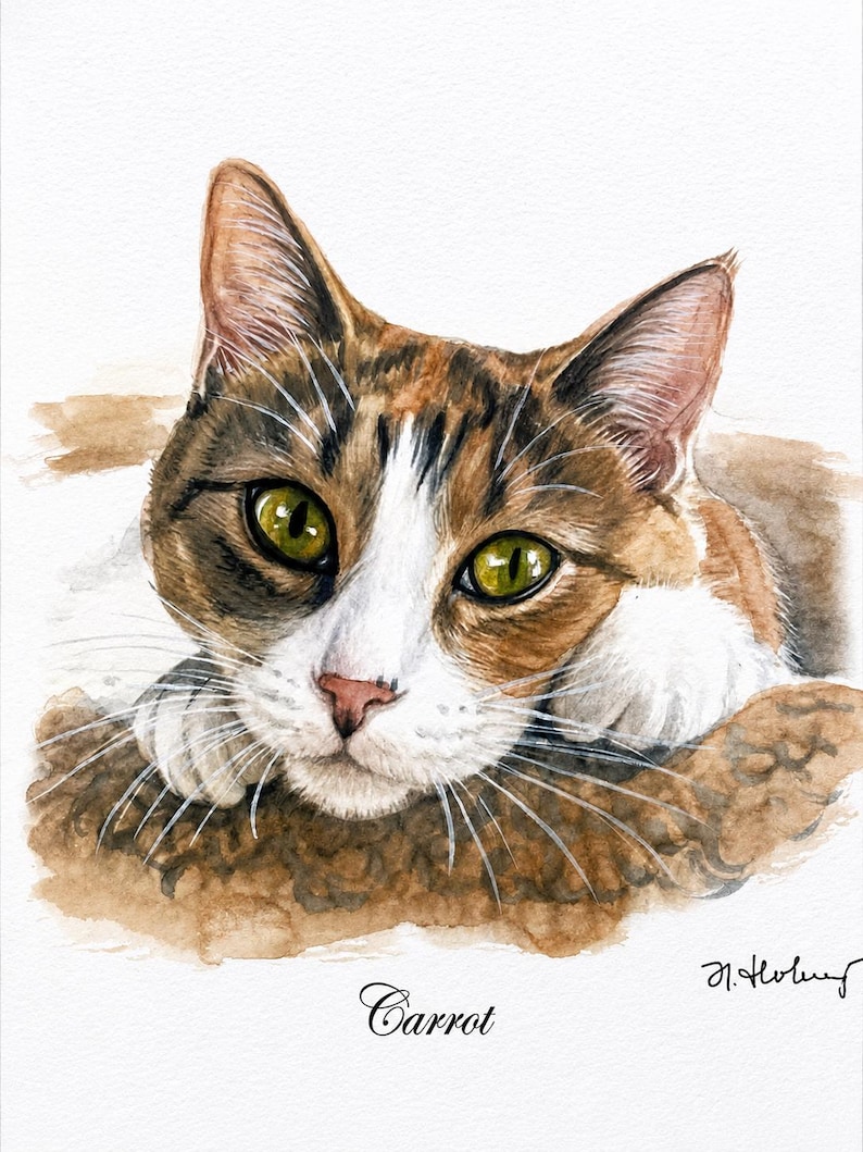Custom Cat Portrait, Hand Painted Watercolor Pet Portrait from picture, Commission Art, Personalized Gift for cat lovers. Unique handmade artwork, realistic watercolor painting, custom illustration, memorial cat portrait keepsake. Perfect for Christmas gifts, Mother’s Day presents, pet owners, families, friends, and animal lovers. Personalized wall decor that makes a thoughtful gift for birthdays, anniversaries, holidays, or pet remembrance occasions.