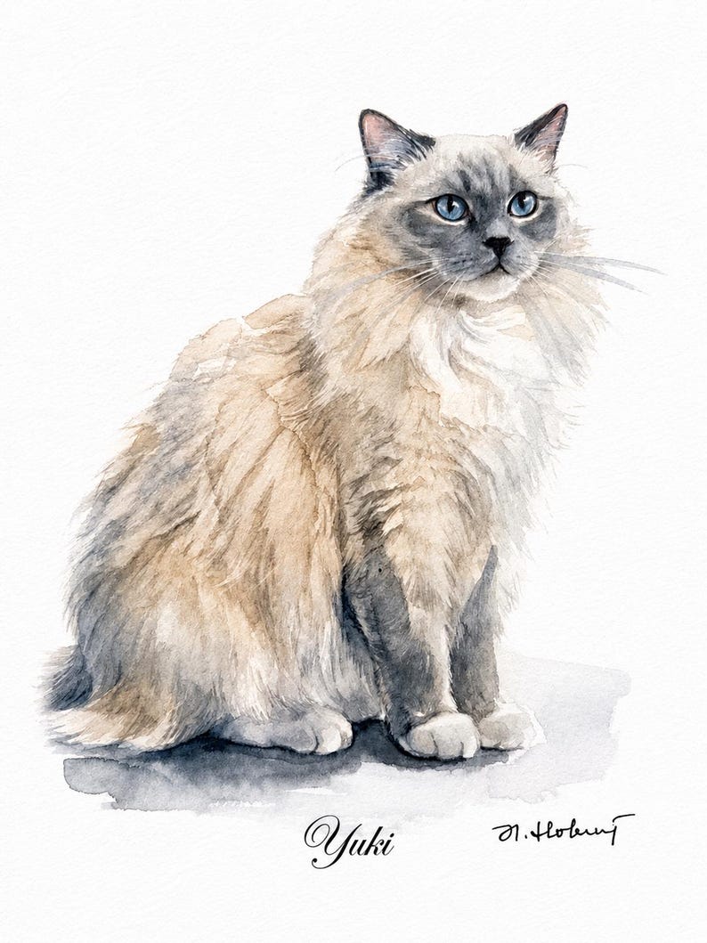 Custom Cat Portrait, Hand Painted Watercolor Pet Portrait from picture, Commission Art, Personalized Gift for cat lovers. Unique handmade artwork, realistic watercolor painting, custom illustration, memorial cat portrait keepsake. Perfect for Christmas gifts, Mother’s Day presents, pet owners, families, friends, and animal lovers. Personalized wall decor that makes a thoughtful gift for birthdays, anniversaries, holidays, or pet remembrance occasions.