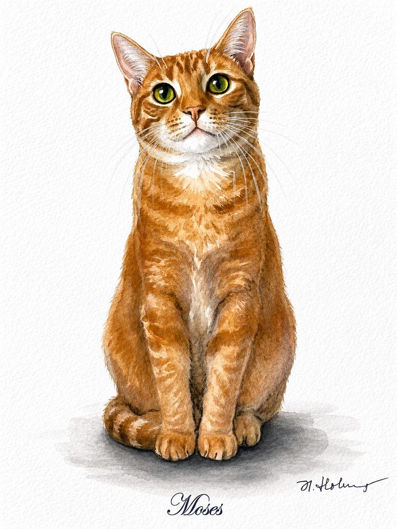 Custom Cat Portrait, Hand Painted Watercolor Pet Portrait from picture, Commission Art, Personalized Gift for cat lovers. Unique handmade artwork, realistic watercolor painting, custom illustration, memorial cat portrait keepsake. Perfect for Christmas gifts, Mother’s Day presents, pet owners, families, friends, and animal lovers. Personalized wall decor that makes a thoughtful gift for birthdays, anniversaries, holidays, or pet remembrance occasions.