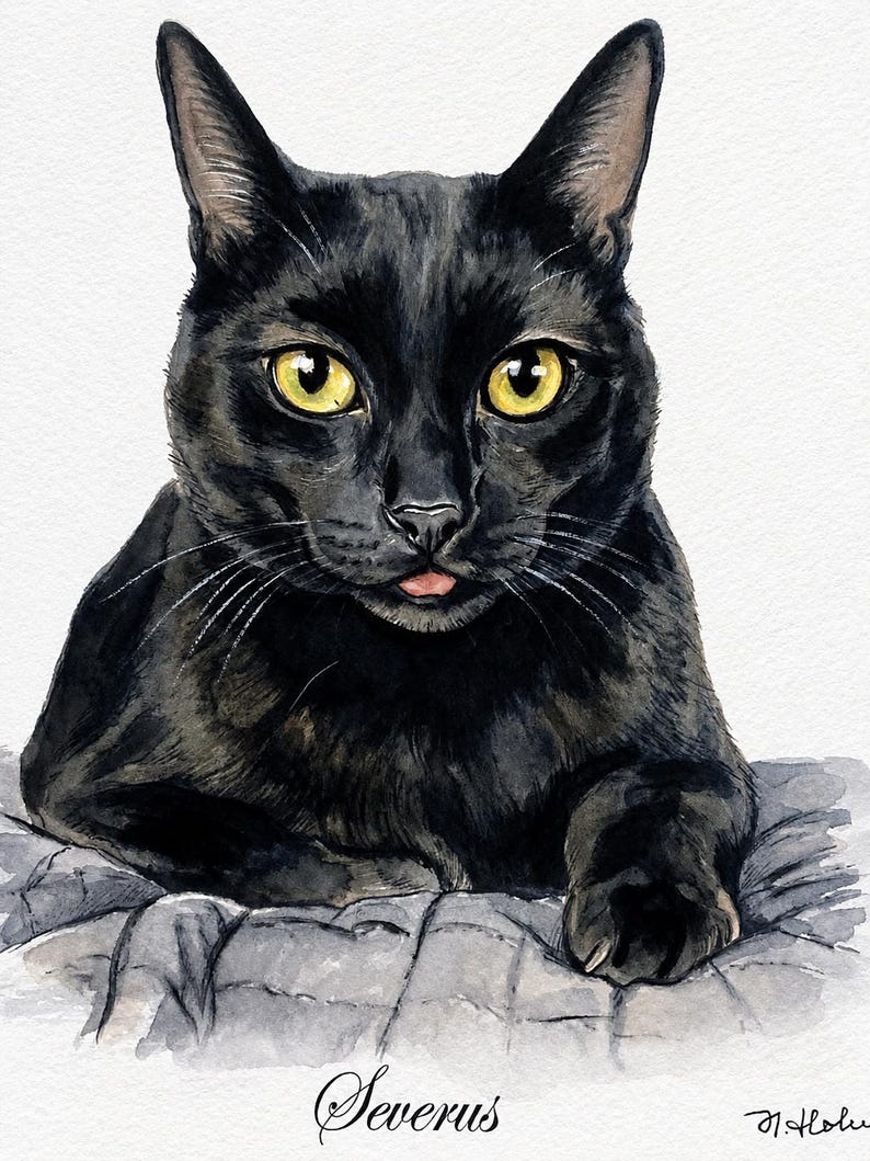 Custom Cat Portrait, Hand Painted Watercolor Pet Portrait from picture, Commission Art, Personalized Gift for cat lovers. Unique handmade artwork, realistic watercolor painting, custom illustration, memorial cat portrait keepsake. Perfect for Christmas gifts, Mother’s Day presents, pet owners, families, friends, and animal lovers. Personalized wall decor that makes a thoughtful gift for birthdays, anniversaries, holidays, or pet remembrance occasions.
