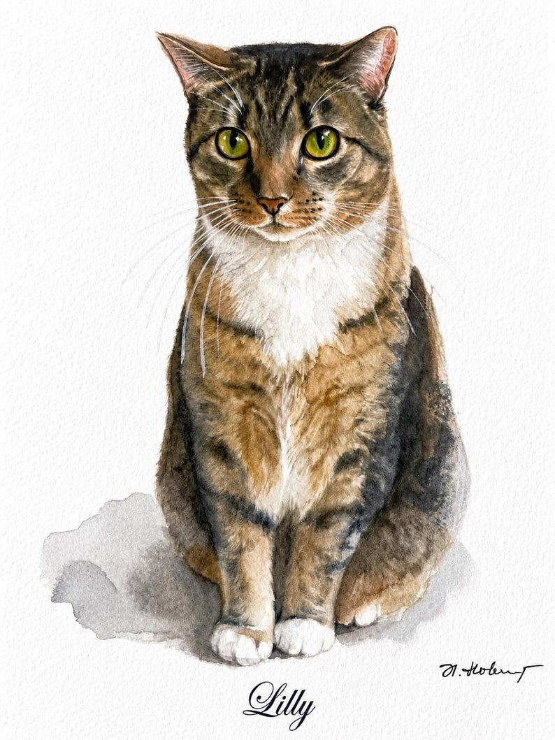Custom Cat Portrait, Hand Painted Watercolor Pet Portrait from picture, Commission Art, Personalized Gift for cat lovers. Unique handmade artwork, realistic watercolor painting, custom illustration, memorial cat portrait keepsake. Perfect for Christmas gifts, Mother’s Day presents, pet owners, families, friends, and animal lovers. Personalized wall decor that makes a thoughtful gift for birthdays, anniversaries, holidays, or pet remembrance occasions.