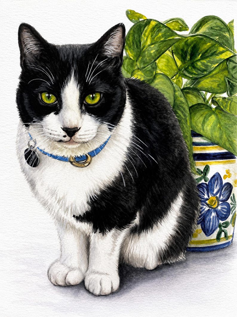 Custom Cat Portrait, Hand Painted Watercolor Pet Portrait from picture, Commission Art, Personalized Gift for cat lovers. Unique handmade artwork, realistic watercolor painting, custom illustration, memorial cat portrait keepsake. Perfect for Christmas gifts, Mother’s Day presents, pet owners, families, friends, and animal lovers. Personalized wall decor that makes a thoughtful gift for birthdays, anniversaries, holidays, or pet remembrance occasions.